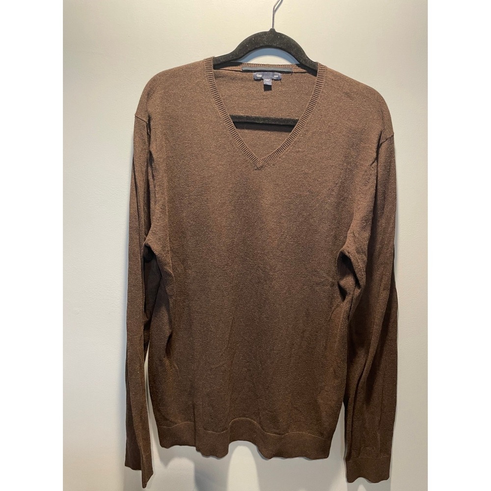 Gap Mens V-Neck Sweater Brown 100% Cotton Knit Pullover Size L